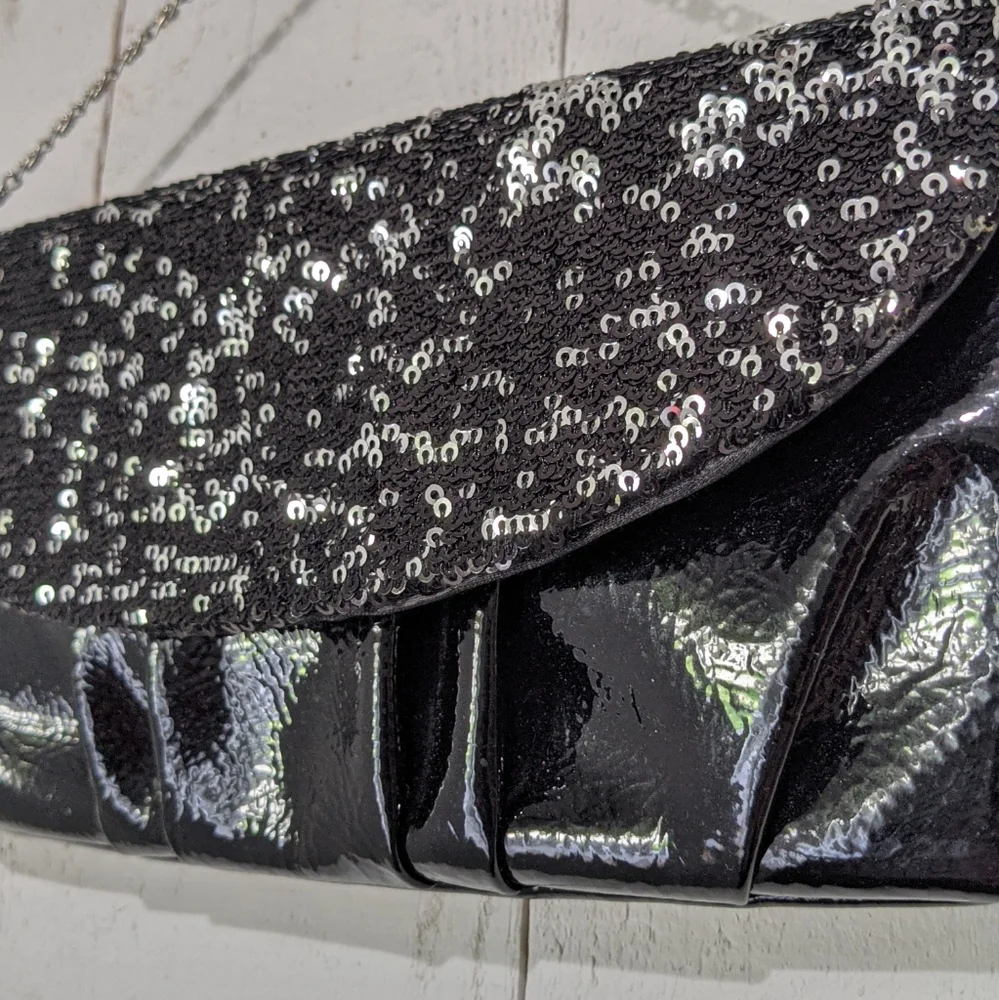 DownEast Black Sequined Clutch With Chain Strap